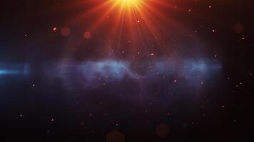 radiante cósmico luz rebentar com azul brilho e laranja lente flare através Sombrio espaço video