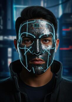 A man with a futuristic face mask photo