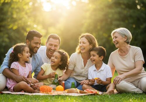 A family having a picnic in the park photo