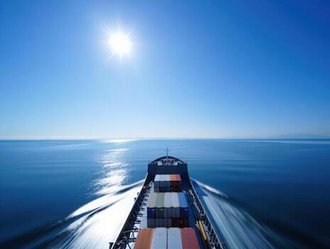 A cargo ship traveling across the ocean photo