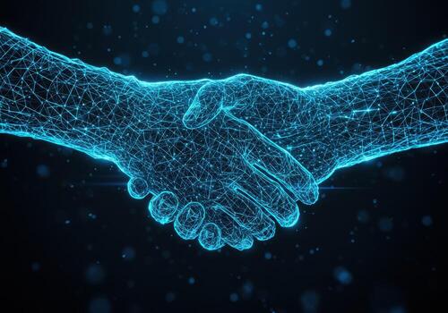 Two hands shaking over a dark background photo