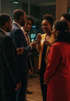 A group of people in business attire talking photo