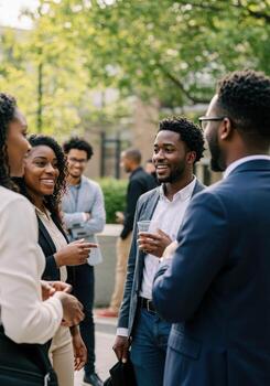 Group of business people talking and smiling photo