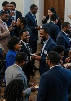 A group of people in suits and ties standing around photo