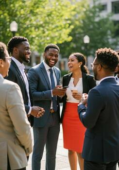 Group of business people having a conversation photo