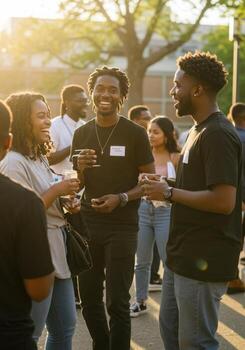A group of people standing together at an event photo