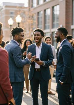 Group of business people talking and laughing photo