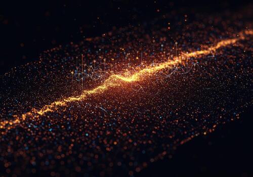 Dynamic data visualization with glowing particles and abstract flowing lines, representing digital networks and information flow in a futuristic concept. photo
