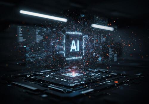 Stunning AI chip visualization showcases complex data networks and futuristic technology powering innovation and digital transformation photo