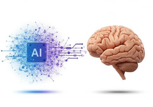 Advanced AI chip powering human brain intelligence, symbolizing future cognitive technology and neural network innovation photo