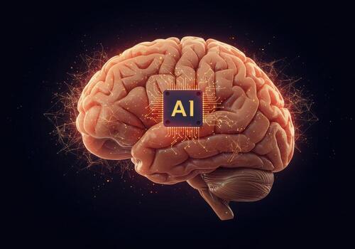 maravilloso ai chip integrado dentro un humano cerebro simboliza inteligente tecnología, innovación, y futuro neural redes conectando ideas foto