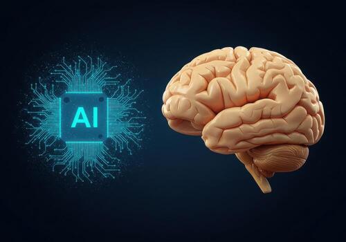 Visualize the future of intelligence with AI and human brain concepts, blending technology and biology for innovation and learning photo
