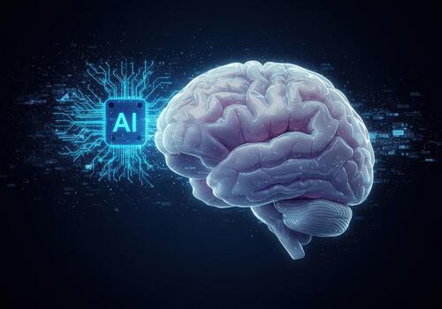 Stunning AI brain visualization connects neural network with circuit board, symbolizing future intelligence and innovation photo
