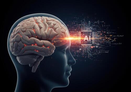 brillante humano cerebro integrado con avanzado ai circuitos y brillante neural caminos representando futurista inteligencia y innovación foto