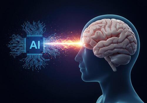 futurista ai capacidad intelectual fusionando con humano conciencia, chispas innovación y futuro tecnología avances en un digital reino. foto