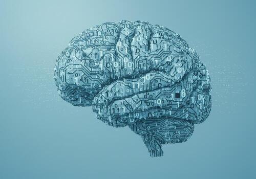 Stunning digital brain concept with binary code and circuit board patterns symbolizing artificial intelligence, innovation, and future technology advancements photo
