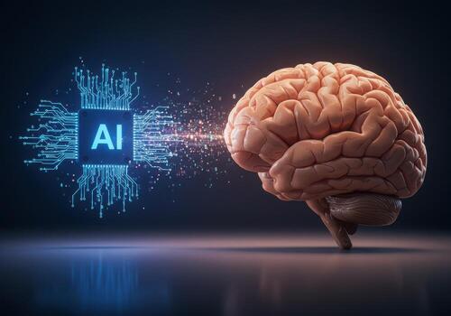maravilloso ai chip conecta a humano cerebro simbolizando avanzado tecnología y inteligencia evolución foto
