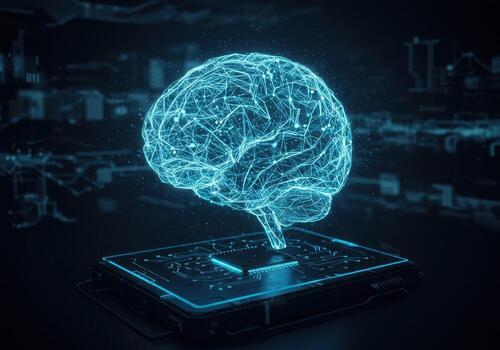 Stunning glowing neural network brain projection symbolizing artificial intelligence and future technology innovations photo