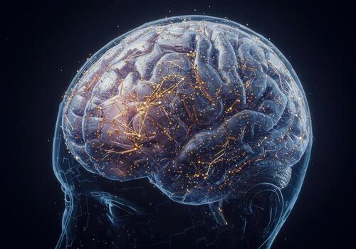 Stunning digital brain visualization with glowing neural network connections symbolizing advanced AI, data science, and complex thought processes photo