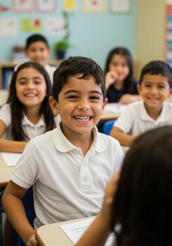 Engaging classroom scene of diverse students learning and collaborating, creating a vibrant and positive atmosphere for education and growth photo