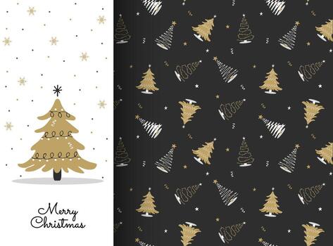 sin costura modelo con blanco y oro Navidad árbol. invierno temporada elemento. nuevo año diseño para tarjetas, antecedentes, tela, envase papel. ilustración en plano estilo. vector