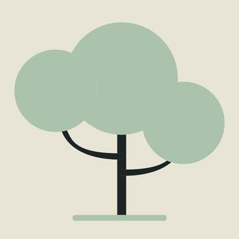 Flat Tree with Curved Branches and Cloud-Like Leaves, Modern Nature and Forest Symbol Design vector
