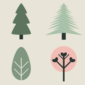 Abstract forest icons in flat style combining soft pastel hues and modern shapes for nature inspired branding concepts vector