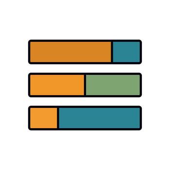 Cartoon design showing multi section horizontal bar graphs for survey results and statistical reporting vector