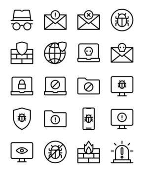 Cybersecurity icons representing online threats and data protection vector