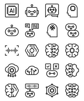 Artificial intelligence icons representing machine learning, deep learning and ai processes vector
