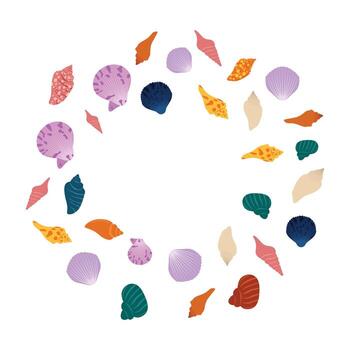 circle sea shells frame flat cartoon element vector