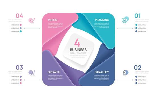 Venn diagram infographic chart template for business 4 parts steps, presentation with venn diagram elements illustration. vector