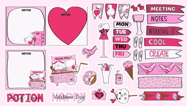 planner stickers, sticky notes, and to-do lists for planning and journaling. vector