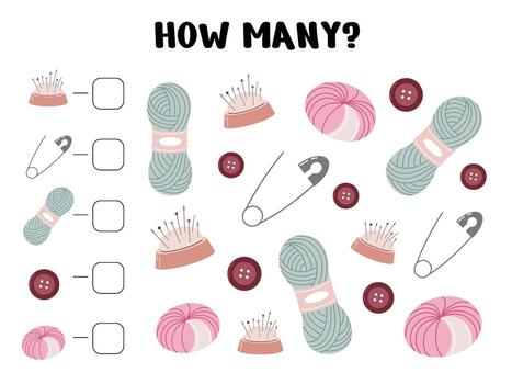 How Many Activity Page with Yarn, Buttons, and Pins vector