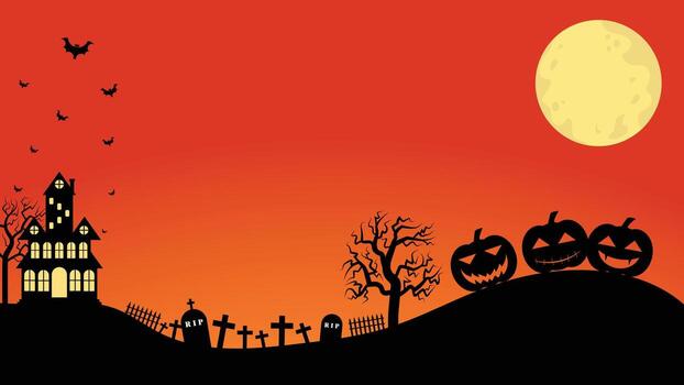 Creepy Castle Surrounded By Graves And Bats With The Moon As A Background vector