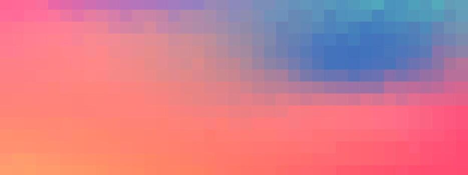 Pixel gradient background with abstract mosaic pattern featuring coral and blue squares. Geometric blocks, tiles, rectangles arranged randomly. digital grid texture. vector