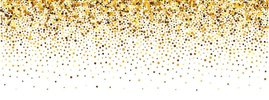Confetti gold dot background with glitter particles falling downward. Scattered circles, specks and round spots in golden, yellow and brown shades. gradient pattern with decreasing density. vector