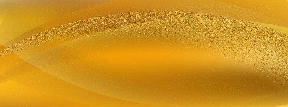 Golden abstract background with gradient waves and glitter particles. Scattered sparkles premium effect. pattern with flowing curves. Award banner template for luxury elegant backdrops. vector