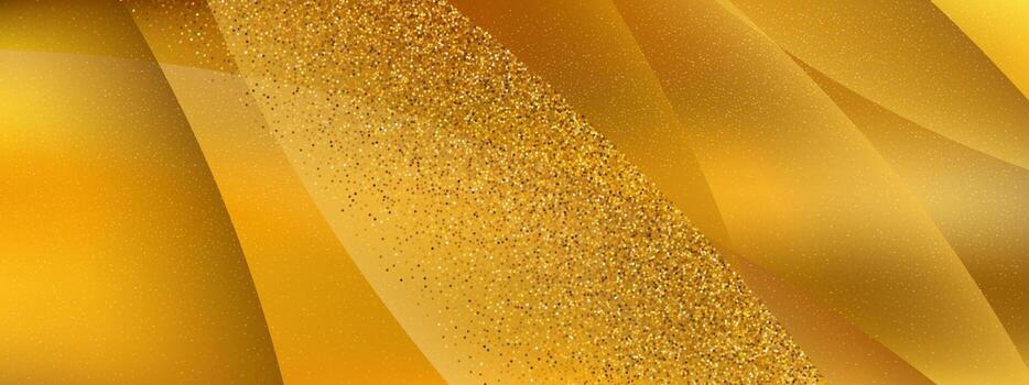 Gold background with diagonal shine bands and glitter particles. Yellow luxury abstract texture featuring scattered sparkles and luminous specks. gradient pattern with smooth transitions. vector