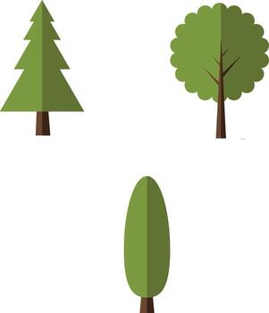 Minimalist Flat Design Tree Icon Set Pine, Deciduous, and Conifer Shapes vector