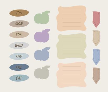 Apples Bookmarks Note Sheets Stickers Set In Whimsical Style vector