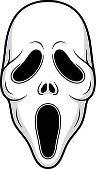 A haunting white and black mask featuring a wide screaming mouth for Halloween. vector