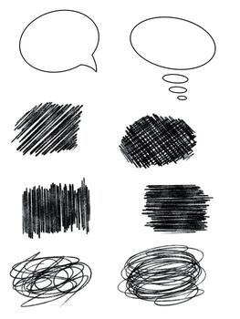 Comic speech bubbles and scribbled textures for various uses vector