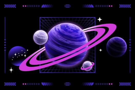 Futuristic Space Composition With Central Planet and Orbit Grid vector