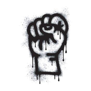 Sprayed graffiti fist icon Sprayed separately on a white background. Sprayed graffiti fist power symbol in black on white. vector