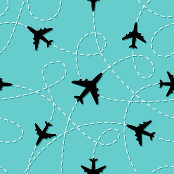 Seamless pattern with line path airplanes vector