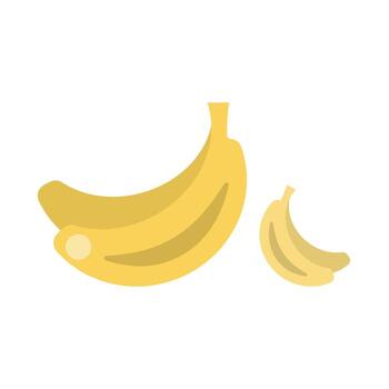 Two vibrant yellow bananas are illustrated in a simple line icon style. The design showcases both a large banana alongside a smaller one, highlighting their shapes. vector
