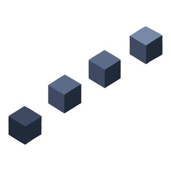 Four dark blue isometric cubes arranged in a diagonal line on a white background vector
