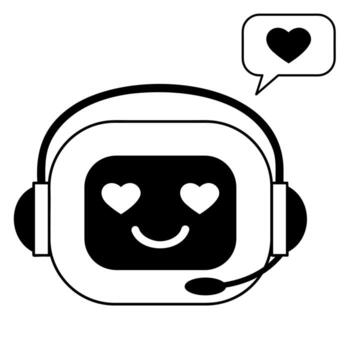 lineal negro y blanco ilustración de ai chatbot sonriente con corazón conformado ojos vector