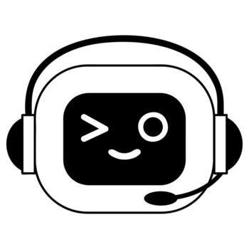 lineal negro y blanco ilustración de ai chatbot parpadeo y sonriente aislado en transparente antecedentes vector